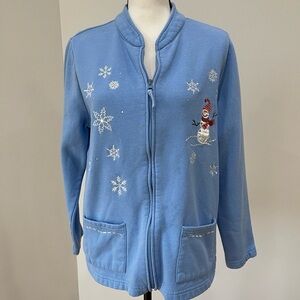 Breckenridge zippered sweatshirt blue snowflakes snowman cardigan jacket LP